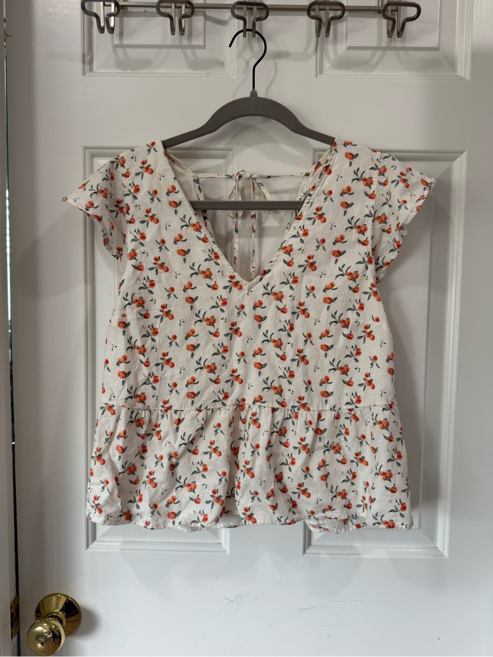Abercrombie & Fitch White Peplum Top with Orange Peach Print